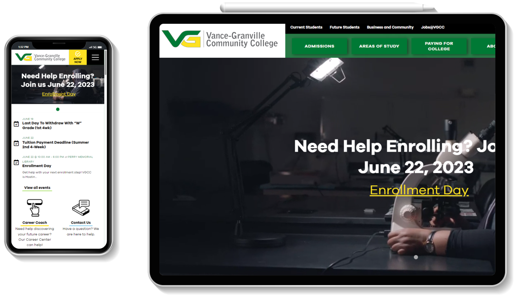 VanceGranville Community College website Built By Zrix